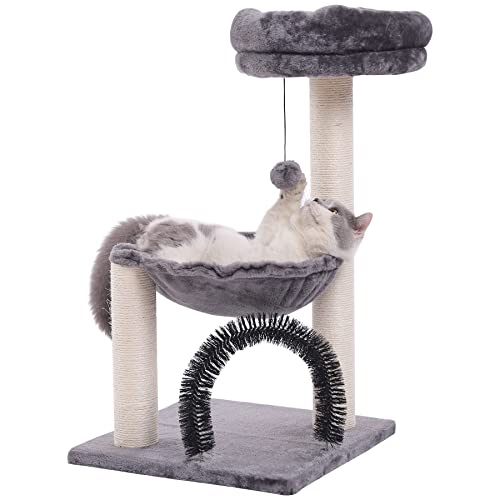 Image of FluffyDream Cat Tree Tower for Indoor Cats, 27.8 Inches Multi-Level Cat Tree with Scratching Posts Plush Basket & Perch for Play Rest, Cat Activity Tree with Dangling Ball for Kittens /Small Cats