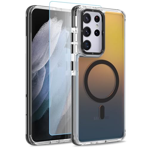 Image of Magnetic Case for Samsung Galaxy S21 Ultra [Compatible with Magsafe] [Cute Fashion Fluorescent Design] [1 Screen Protector] Slim Translucent Matte Case for Galaxy S21 Ultra 6.8 inch, Black