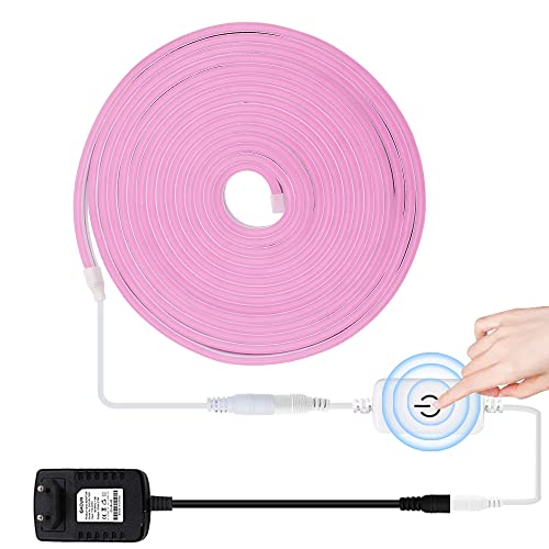 XUNATA Striscia LED al Neon Dimmerabile con Interruttore Dimmer Tattile, Nastro Leggero a Corda Flessibile DC 12V, Fai da te Home Art Decor Luce Pubblicitaria Commerciale (Rosa, 0.5m)