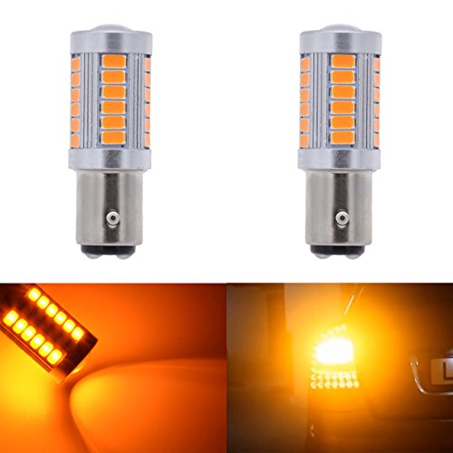 KATUR 2-Pack Amber Super Bright 950Lums 1157 BAY15D 1016 1034 1196 2057 2357 Base 33 SMD 5050 LED Replacement for Car Incandescence Bulb RV Camper Brake Turn Lamp Lights DC 12V 3500K