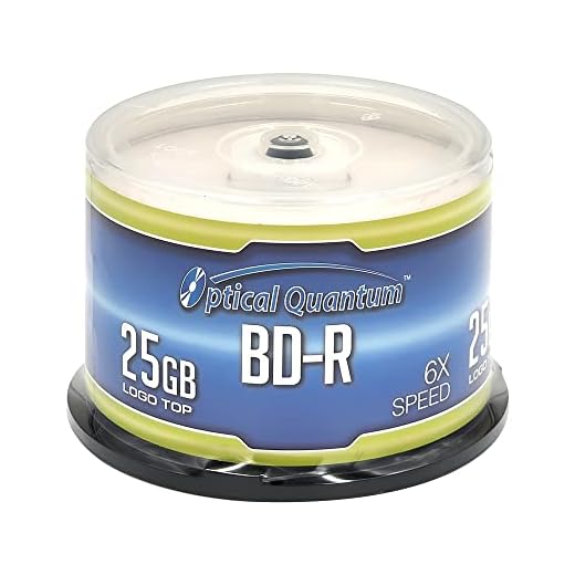 Optical Quantum OQBDR06LT-50 6X 25 GB BD-R Single Layer Blu-Ray Recordable Blank Media Logo Top, 50-Disc Spindle