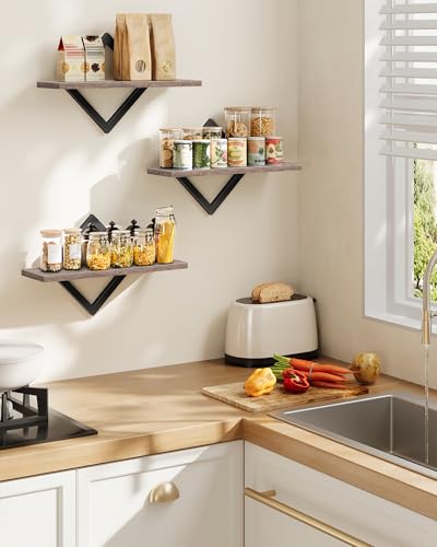 Choezon Floating Shelves, Set Of 3 Wall Shelves, Hanging Shelves, Wall Shelf Set Of 3, Wall Mounted Shelves, For Living Room, Bedroom, Kitchen, Office, Study, Greige DTBJ03P3BG - 5