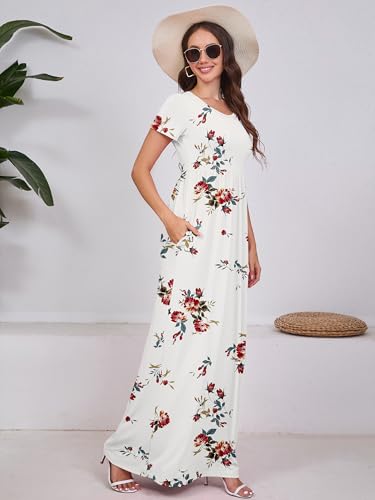 Image of DEARCASE Maxi Dress for Women Short Sleeve Casual Summer Loose Plain Comfy Long Dresses with Pockets