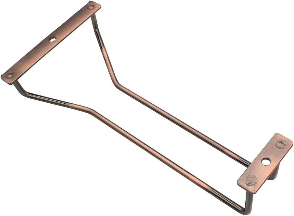 Elegant Red Copper Cast Iron 3 Rows Wine Glass Rack, Stemware Holder, Under Cabinet, 22cm, 6-8 Glasses