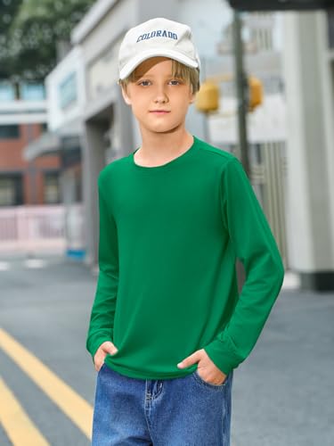 Haloumoning Boys Long Sleeve Shirts Kids Crewneck T Shirts Casual Tops Basic Tees 5-14 Years3
