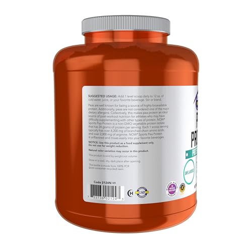 NOW Foods Sports Nutrition, Pea Protein 24 g, Fast Absorbing, Unflavored Powder, 7-Pound - Image 4