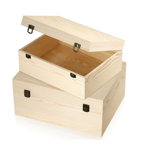 Caja de madera sin terminar con tapa con bisagras, cierre frontal, grande, sin pintar, para almacenamiento de joyas, caja de almacenamiento