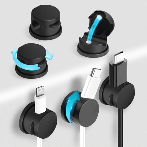 6pcs Magnetic Cable Clips, 360° Swiveling Adhesive Cable Organizer -