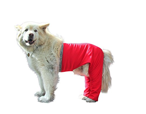 Mozzie Pants Walking Dog Pants, E-Collar Alternative, Dog Pajamas, X-Small Dog, Red