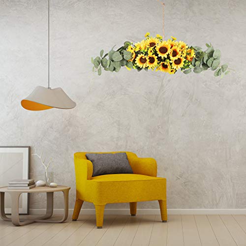 Homcomoda Artificial Sunflower Swag With Eucalyptus, 28 Inch Artificial Floral Door Decorative Arch Wreath Centerpiece For Door Wedding Party Wall Backdrop Fireplace Garden Home Decoration #TOP5