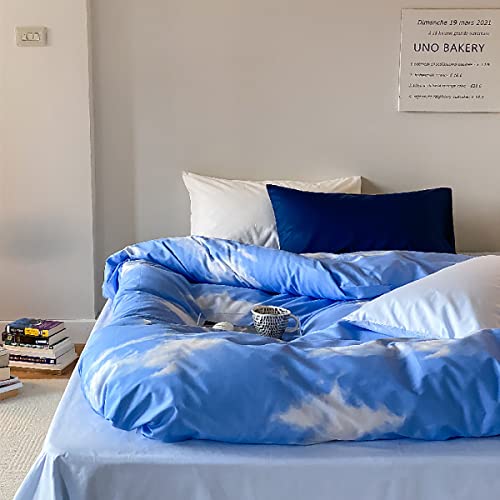 Image of KAREVER Blue Cloud Comforter Set Cal King Size Sky Theme Bedding Women 3 Pieces Soft Light Blue California King Plus Size Bed Blanket Set All Season