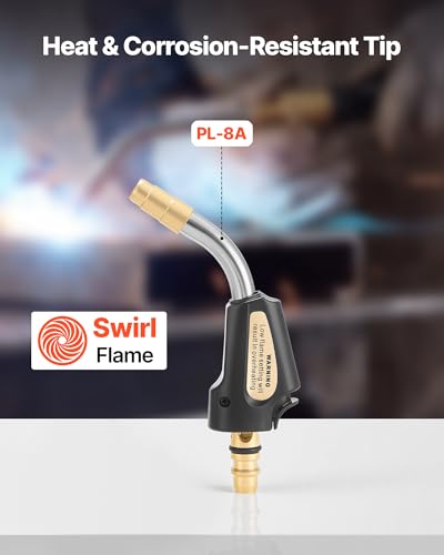Image of VEVOR Air Acetylene Torch Kit, Acetylene Gas Welding Tool with 11.8FT Rubber Hose, PL-8A Self-Lighting Welding Tip & CGA200 Regulator, Swirl Frame Brazing Torch Kit for Home Industrial Metalworking