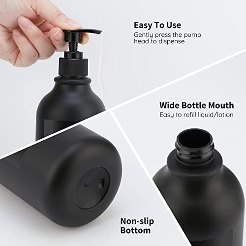 Image of Segbeauty Matte Black Shampoo Dispenser, 2pcs 16.9oz Empty Refillable Pump Bottle with Labels, 500ml Plastic Press Lotion Dispenser Bathroom Shower Containers for Conditioner Body Soap Hand Soap