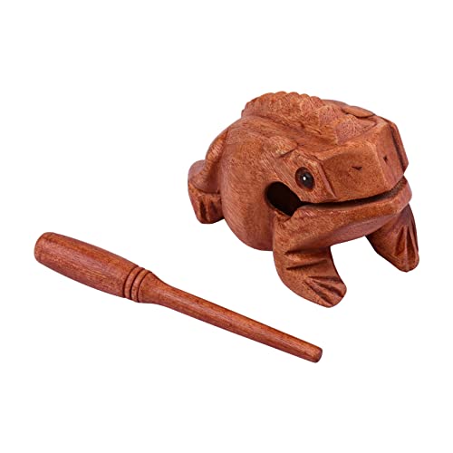 Large Frog Guiro Rasp Frog Sound Maker Around 6 Inches Long Solid Wood Material Musical Percussion Instrument Educational Instrument Tool with Wooden Stick Tan