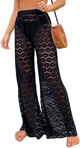 Verdusa Women’s Cover Up Pants Swimsuit Bikini Bottom Hollow Out Sheer Elastic Waist Loose Wide Leg Beach Pants Verdusa Women’s Cover Up Pants Swimsuit Bikini Bottom Hollow Out Sheer Elastic Waist Loose Wide Leg Beach Pants