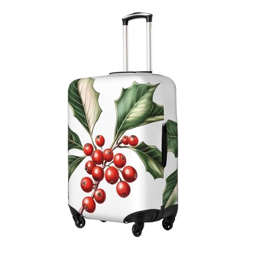 Christmas Holly Leaf Elastic Travel Luggage Cover, Washable Spandex Suitcase Protector, Anti-Scratch Fits 18-32 Inch2