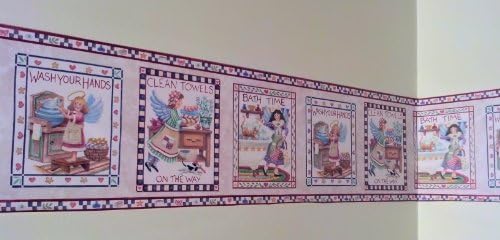 Country Angels Laundry And Bathroom Wallpaper Border Red Blue Amazon Com