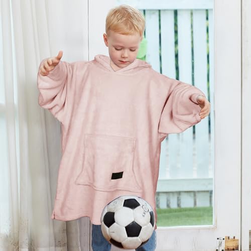 Catalonia Classy Oversize Hoodie Decke Kinder mit Ärmeln, Warm Kuscheldecke Geschenk für 110-150cm Mädchen Jungen, Übergröße Fleece Kuschelpullover mit Kapuze Decke zum Anziehen, Rose