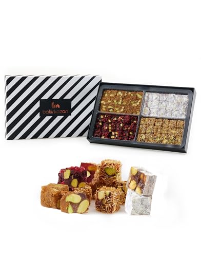 Turkish Delight Mix Classical 72 Piece Cube by BAKIRKAZAN, Turkish Delights Candy 17.6 oz, w/ 4 Flavors: Zereshk, Kadayif, Biscuit,Pomegranate,Halal Eid al-Adha sweets , Luxury Food Gifts, Turkish Candy Assorted Flavors Gourmet, Best Food & Beverage Gifts Option, Lokum, Vegan Snacks dubai chocolate bar pistachio turkish snacks
