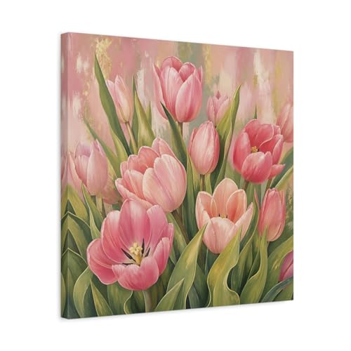 Tableau tulipes roses pour salon élégant au-dessus du canapé 50x50