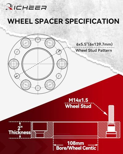 Image of Richeer 2 inch 6x5.5 Wheel Spacers for Silverado Suburban Sierra 1500