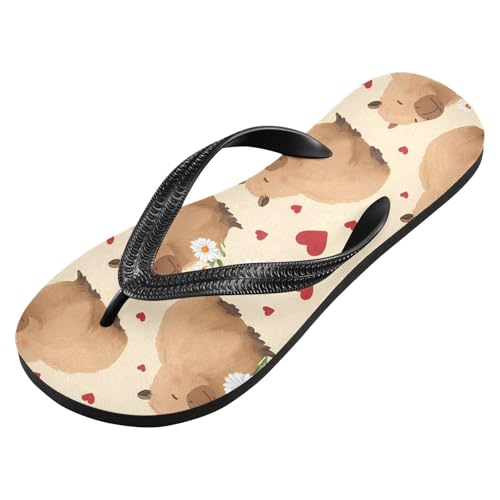 ALAZA Capybara Love Heart Flip Flops for Women Fashion Beach Slippers Comfort Mens Flip Flops Non-Slip Rubber Shower Slippers Sandal for Hotel Travel Sport,XS2