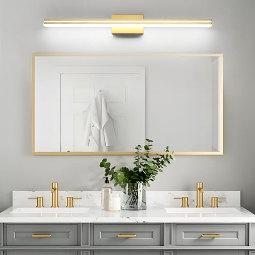 Image of SineRise 40-Inch LED Modern Bathroom Vanity Light Bar, Gold Modern Acrylic Bathroom Wall Lighting Fixtures Over Mirror (Cool White 6000K)
