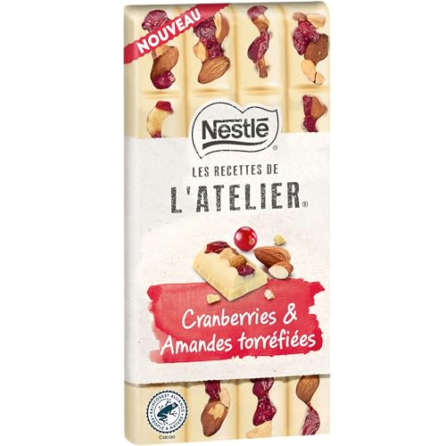 Nestlé Les Recettes de L'Atelier - Tablette Chocolat Blanc Cranberries Amandes - 150g