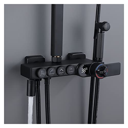 Ensemble de robinetterie thermostatique noire pour baignoire et douche avec étagère