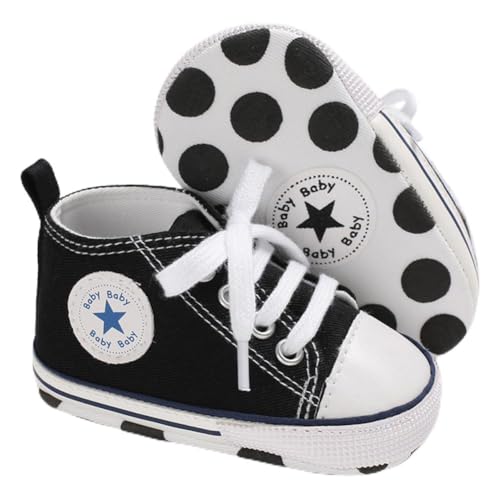 Image of Sekantrol Unisex Baby Girls Boys Shoes Infant Soft Sole Canvas Newborn First Walkers High Top Anti-Slip Sneakers