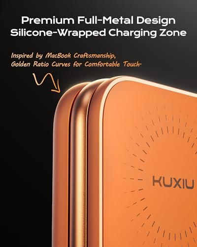 Image of KU XIU Qi2.2 25W Magnetic Wireless Charger, Foldable 3 in 1 Travel Charging Station for iPhone 17 /16 /15 /14 /13 /12, 5W for Apple Watch & AirPods, Aluminum Alloy Design, 45W GaN Adapter Included, Orange