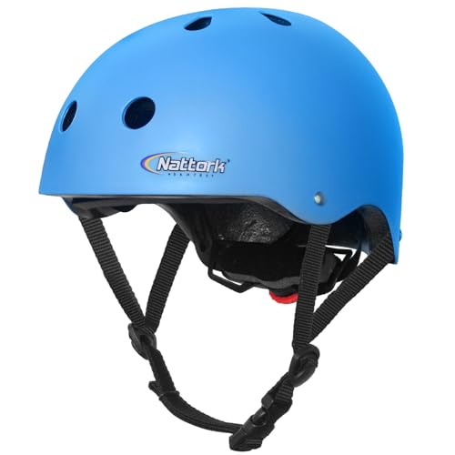 Image of Nattork Skateboard Blue Helmet Protective Gear for Kids Multi-Sport Scooter Helmet with Removable Liner for Bike, Scooter, Inline Skate, Roller Skate, Suitable for Youth