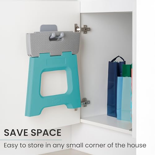 Image of Vigar Compact Step Stool Foldable, 10-1 /2-inch Step Stools for Adults up to 330 Pound, Lightweight Stool, Non-Slip Folding Step Stool, Turquoise