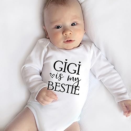 Gigi Is My Bestie Baby Romper Long Sleeve Baby Boy Bodysuit White Infant Outfits4