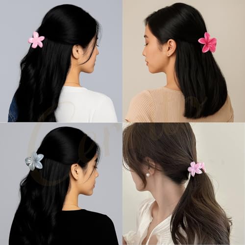 Image of Cerrito 6 Pcs Small Flower Hair Claw Clips for Women & Girls - Colorful Durable Nonslip Clamps with Strong Hold for Thick & Thin Hair, Neutral Mini Hair Accessories for Everyday Styling (Multicolor)