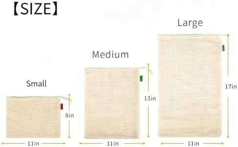 9 Pack Reusable Produce Bags, Organic Cotton Mesh Grocery Shopping Bag Set image 5
