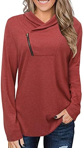 KISSMODA Women’s Solid Color Pullover Zipper Cowl Neck Tunic Sweatshirt Lightweight Shirts Worker Tunics S-3XL Big Size