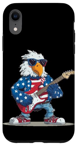 クールなイーグル 愛国心が強いレザージャケット エレキギター付き スマホケース iPhone XR 用