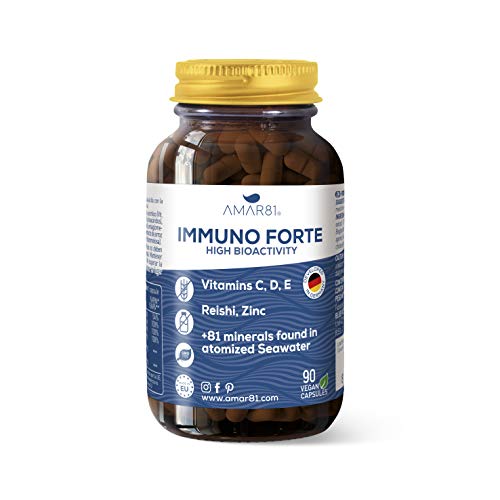 Vitaminas C, D, E, Zinc y Reishi con 81 minerales de Agua de Mar evaporada | 3 meses | Desarrollado en Alemania | Multivitamínico que ayuda a reforzar el sistema inmunitario y mantener las defensas*
