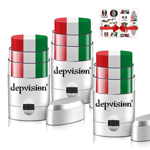 3 Pack Mexico Face Paint Stick Body Paint Sticks for Soccer Fans Hypoallergenic & Washable Face Painting Sticks for Football Fans Sports Cheering & Party Makeup National Events (red white green)