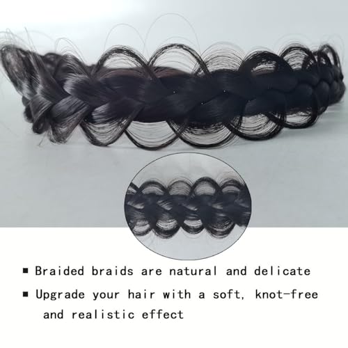 Hair Braid Headband,Messy Wide 2 Strands Synthetic Hair Braided,Elastic Synthetic Twist Front,Fluffy Braids Wig Band for Women and Girls,Head Bands Adult Women,Brown Headband,Classic(Dark Brown) - Image 2