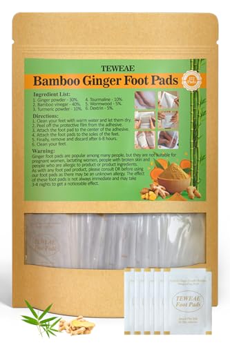 Image of TEWEAE 122-Count Ginger Foot Pads, Bamboo Vinegar & Mugwort Foot Patches to Sleep Better | Stress & Fatigue Relief | Relaxation Foot Spa for Tired Feet | Use During Sleep