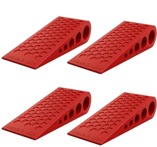 Image of Door Stoppers for Bottom of Door Premium Floor Rubber Door Stop Wedge Made in USA Heavy Duty Honeycomb Design for Carpet, Tile, Ideal for Home, School, Commercial,Red 4 Pack
