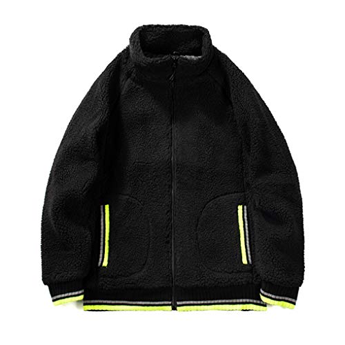 Lamb Wool Jacket Men Winter Teddy Fashion Jackets Coat Men's Fleece Couple Pullover Half Zip Jacket Streetwear Sweatshirts Y05 Black XL