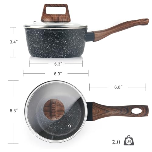 Wellhouse 16cm Nonstick Saucepan with Lid Induction Small Granite Saucepan Saute Pan Sauce Pot Small Cooking Pot for Electric Gas & Induction Hobs