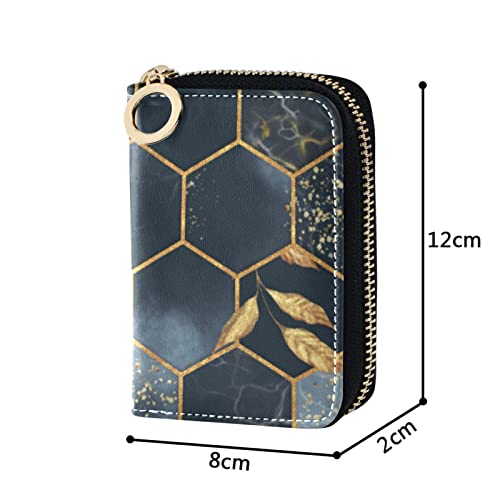 Modern Marbling Gold Black Marble Geometric Rhombus with Gold Leaves Grey Credit Card Coin wallet, RFID Blocking Compact Women Leather Card Holder, Key Change Organizer, Zipper Purse Clutch Pouch4