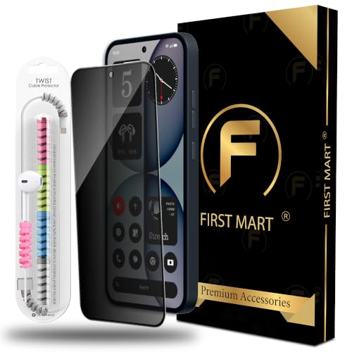 Image of FIRST MART Privacy Tempered Glass for Nothing Phone 4A With Cable Guard & Installation Kit | Anti-Spy 9H Screen Protector, Edge-to-Edge, Case-Friendly | Black