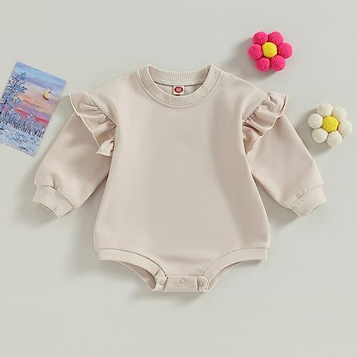 YOKJZJD Newborn Infant Baby Girl Outfits Ruffle Bubble Romper Sweatshirt Long Sleeve Bodysuit T-Shirt Fall Clothes4
