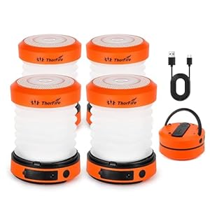 THORFIRE Collapsible Camping Lantern Rechargeable, Hand Crank Lantern Flashlight with 4 Light Modes, Portable LED Camping Lanterns for Power Outage, Hiking, Emergency, Fishing, Tent Light (4 Pack)