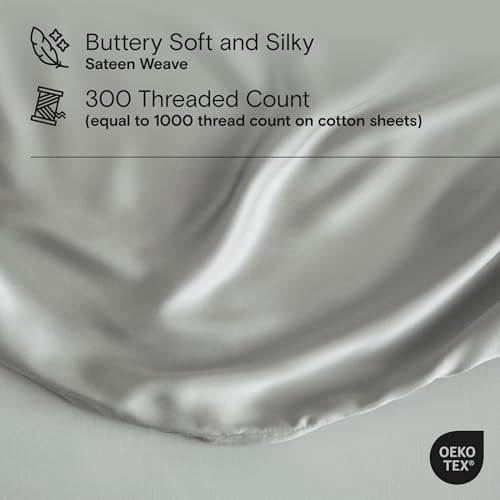 Image of DOZ Sheet Set, 100% Viscose derived from Bamboo, Organically Grown, Buttery Soft, Cooling Sheets, High GSM, Deep Pockets - 4 Piece - 2 Pillowcases 1 Fitted 1 Top Sheet (Dove, Queen)